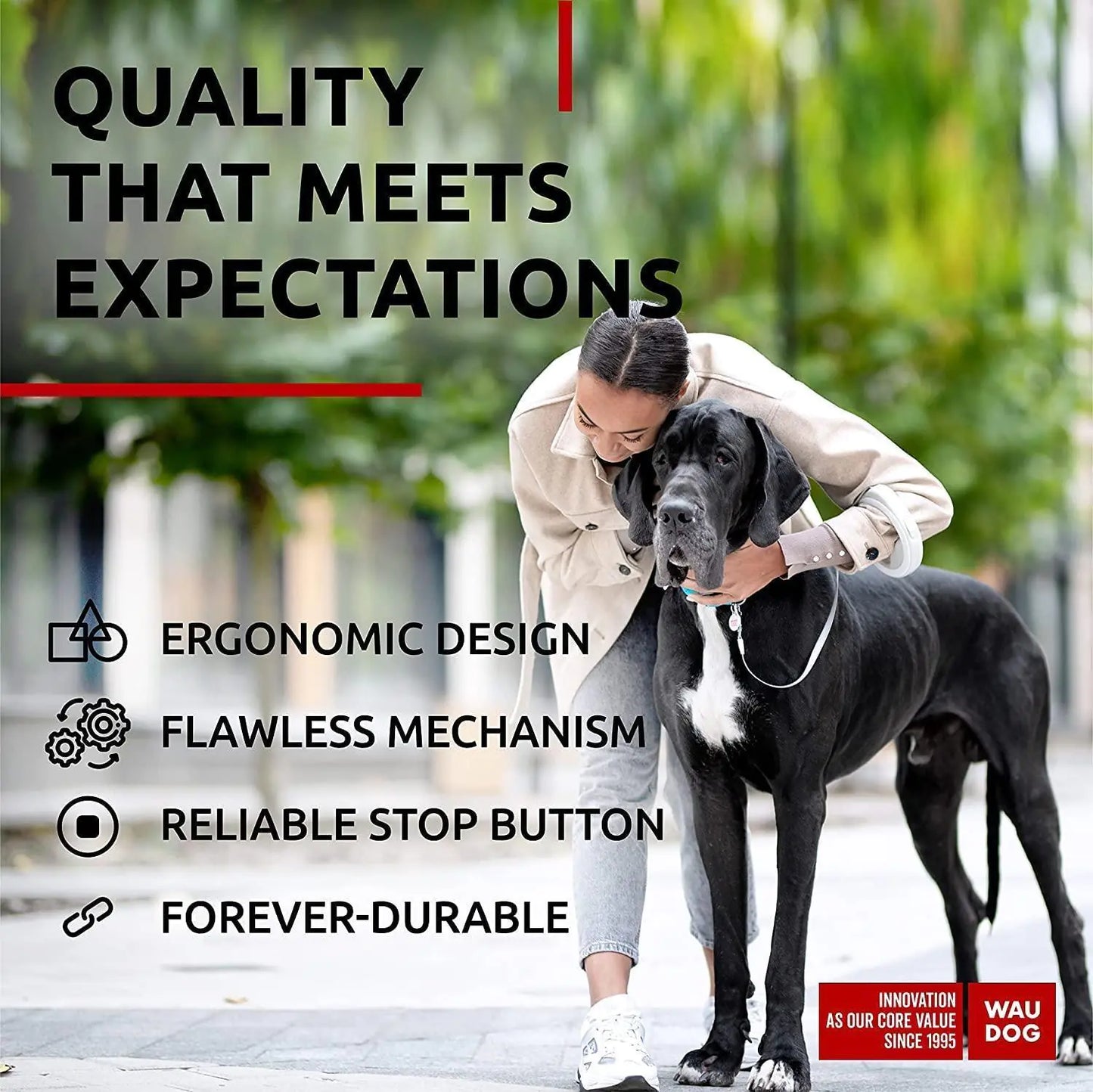 White Retractable Leash 9.5' Hands-Free