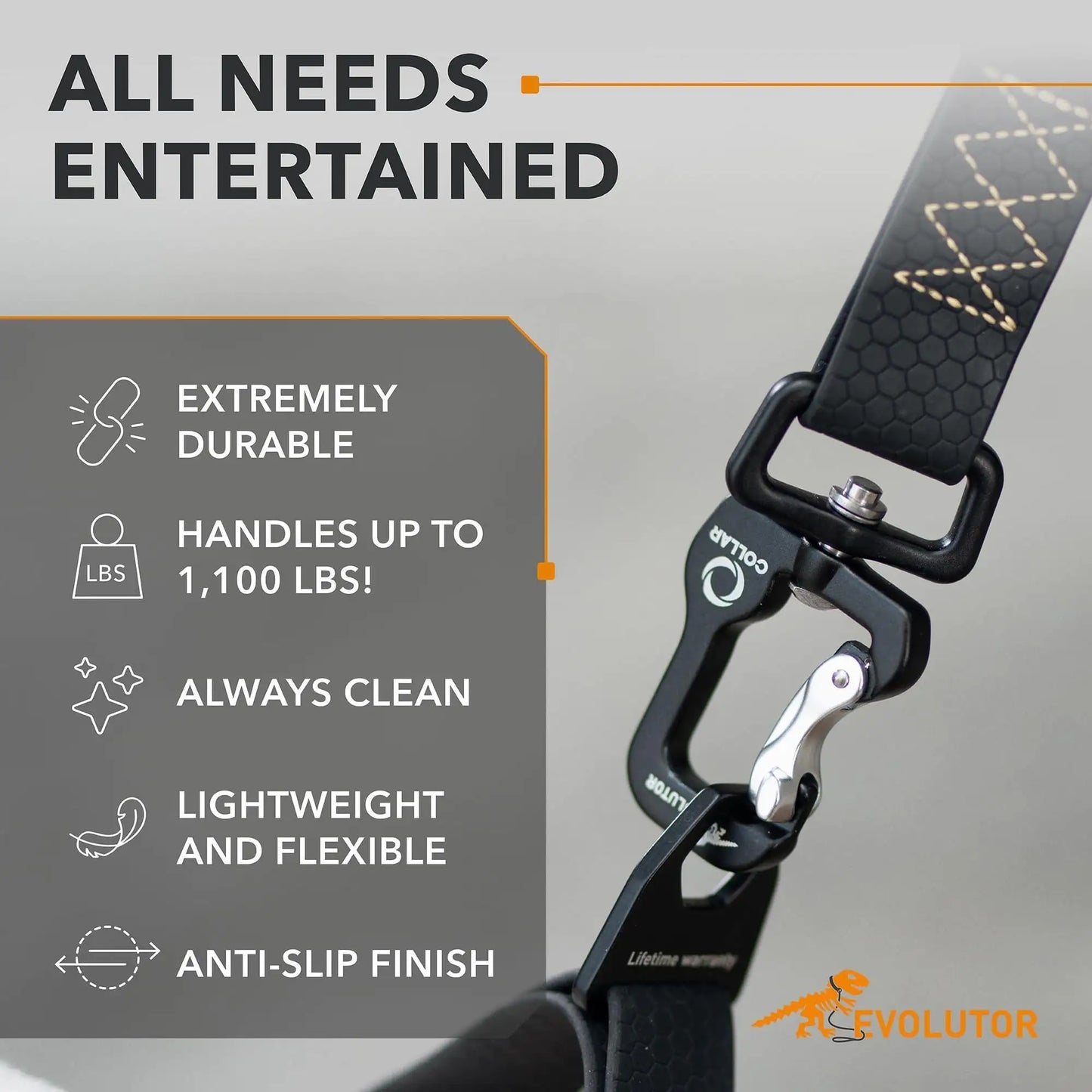 Black CollarTex Leash Large w Carabiner