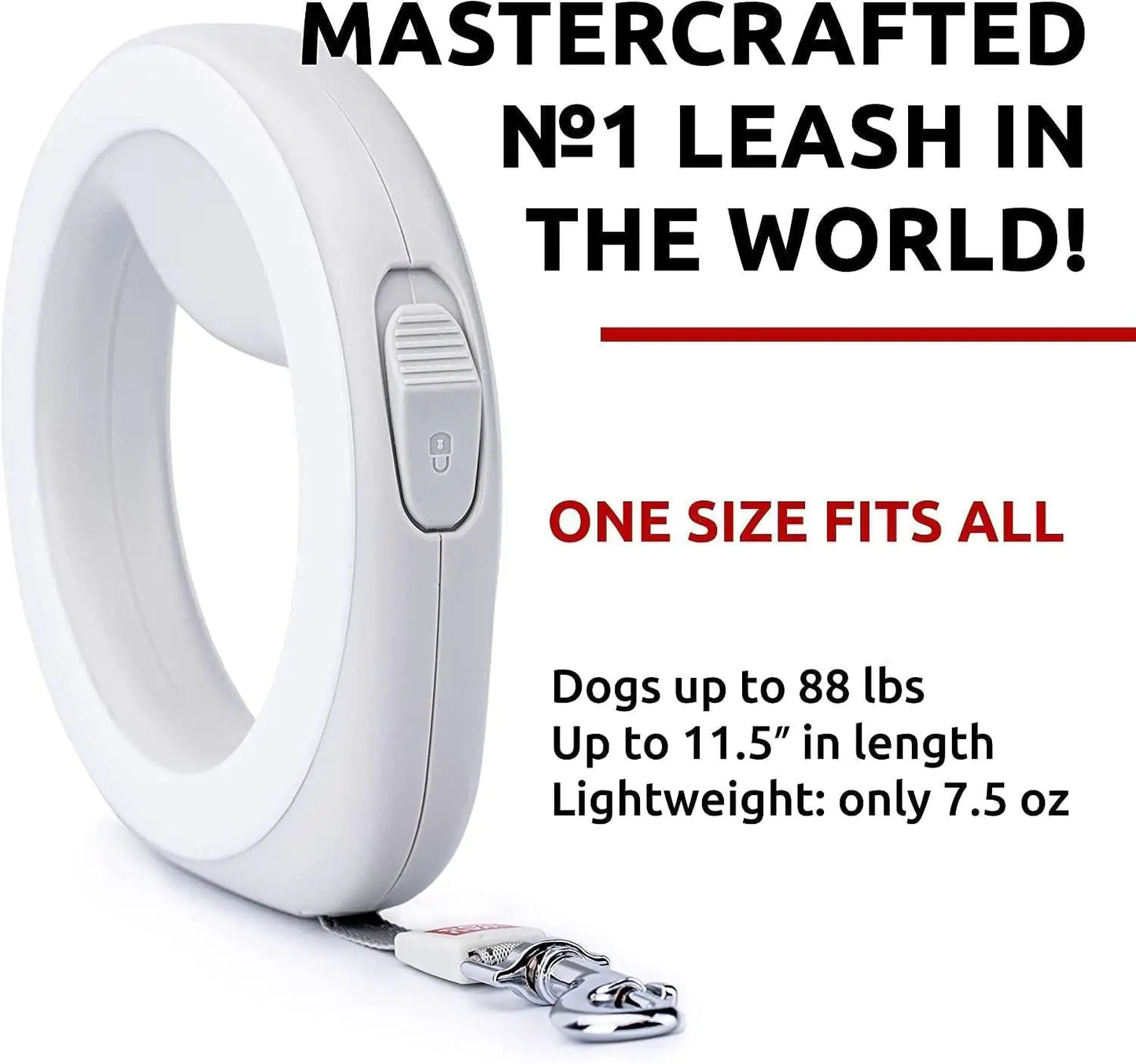 White Retractable Leash 9.5' Hands-Free